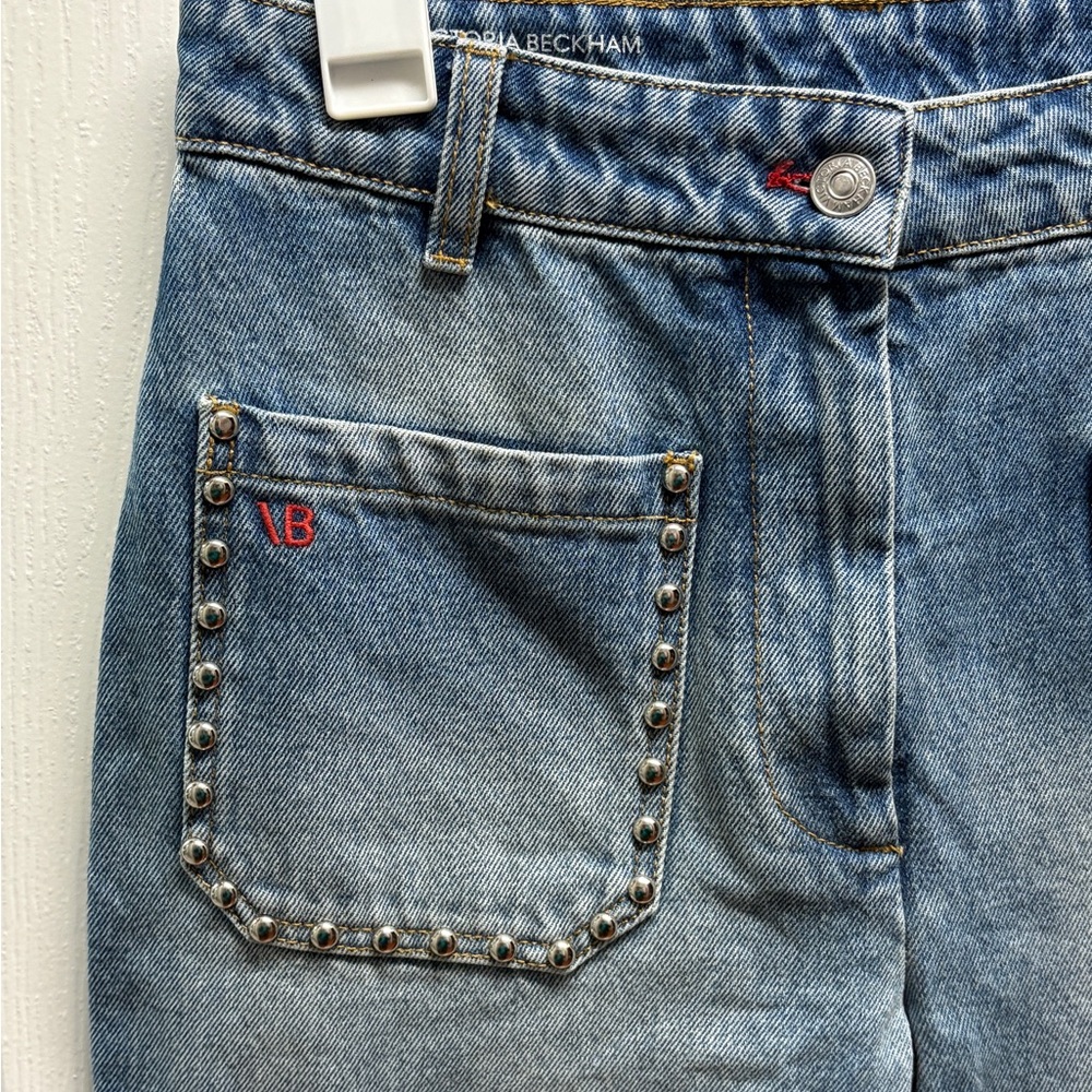 Victoria Beckham Alina Jean Wide Leg Mid Vintage Wash Studded Denim - Picture 6 of 9